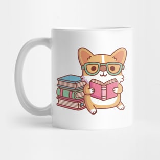 Cute Corgi With Glasses Reading A Book Mug